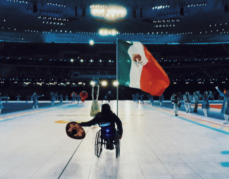 Arly Velásquez: A Paralympic athlete from Mexico entering in the opening ceremony in Beijing in an Apex Aluminum. Photo by: Romarico Cibrian